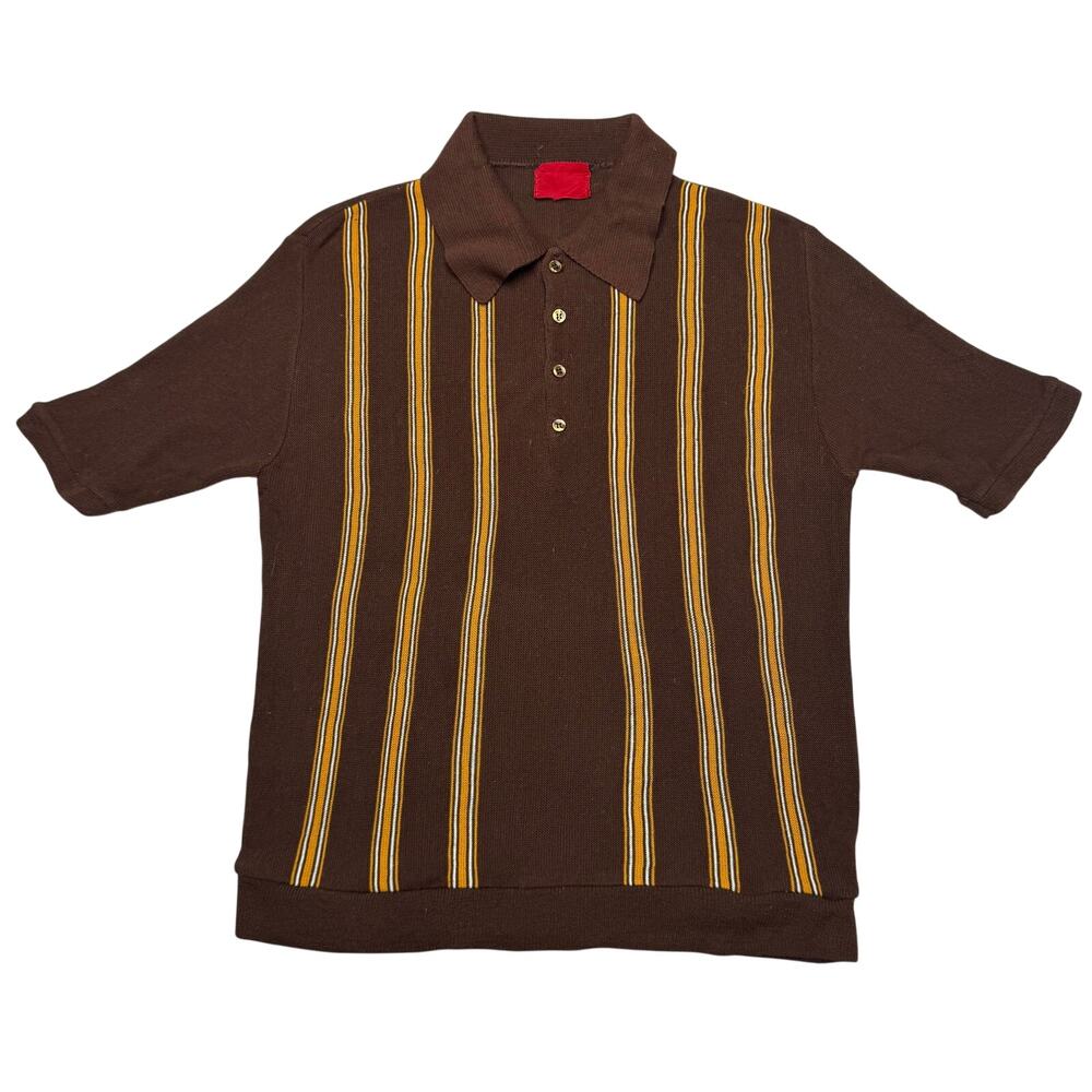 Vintage 60s Knit Polo Shirt Men's Medium (19x24) Stripe Rockabilly Cabana